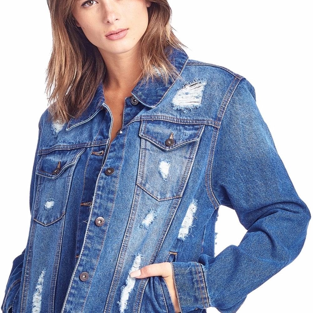 Oversized Distressed Denim Jackets - Picture 5 of 7